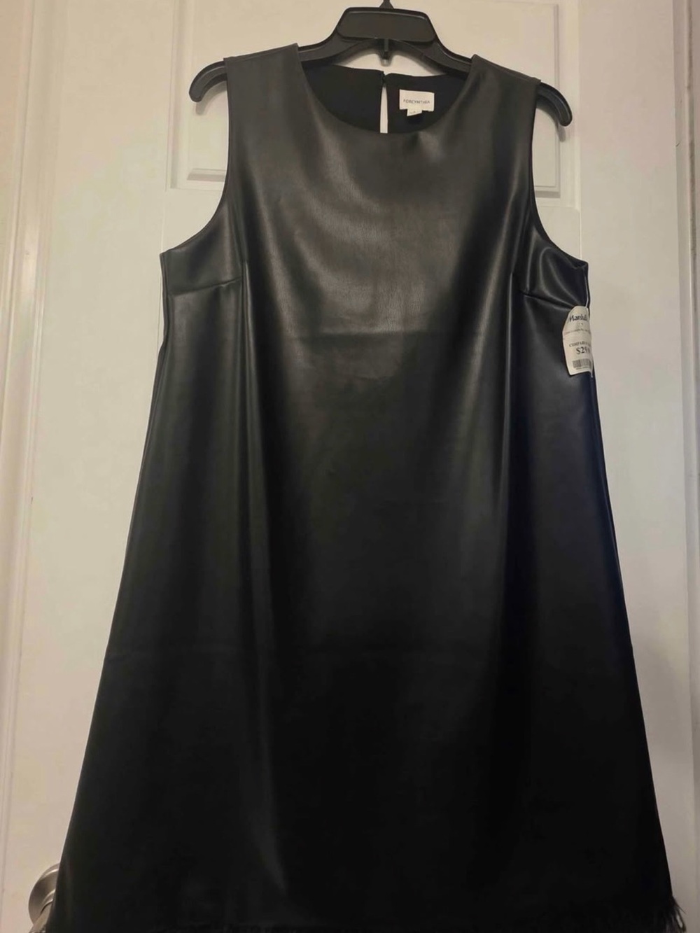Sleeveless Faux Leather A-Line Dress in Black